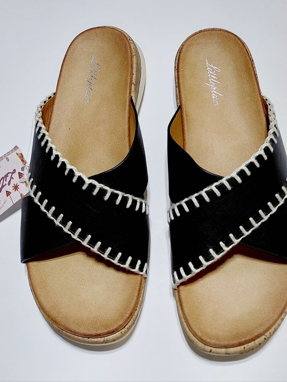 LITTLE PLUM Women's Black  Cross-Strap Slide Sandals Size 37